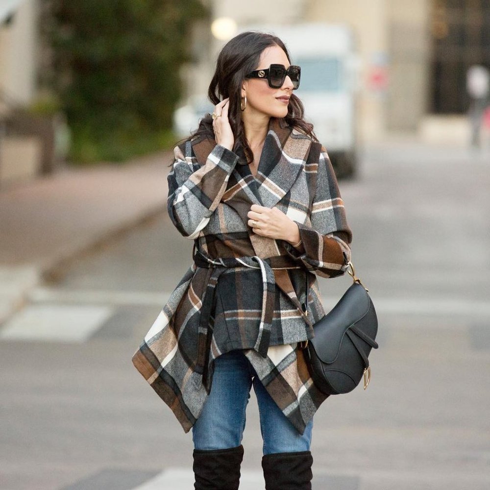 Plaid Coat, Neutral, One Size